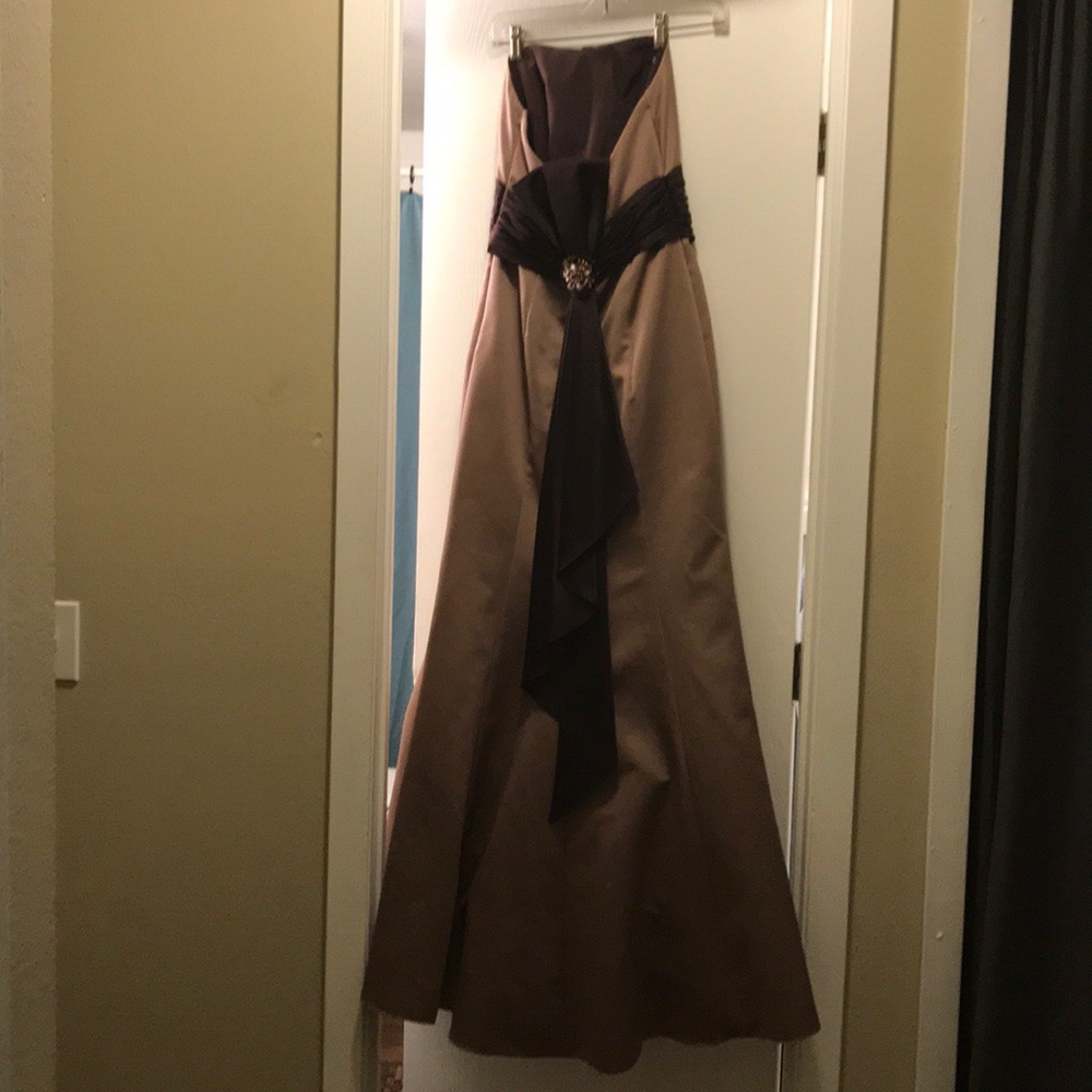 Taupe and brown formal dress
